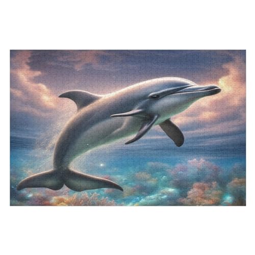 Delphin Puzzles 1000 Teile Erwachsener Kniffel Spaß Für Die Ganze Familie, Holzpuzzle Kinder Erwachsene, Impossible Puzzle Schwer （75×50cm） von DCCCY