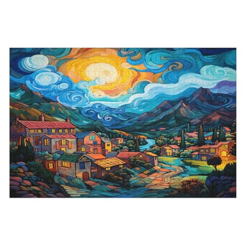 Dörfer -Puzzle, 1000 Teile,Holzpuzzle Für Erwachsene Kinder, Lustiges Spielzeug, Denkspiel, Bildungsspiel, （75×50cm） von DCCCY