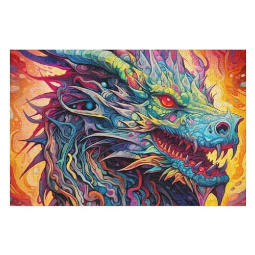 Drache Holzpuzzle 1000 Teile, Knobelspiele Für Erwachsene, Teenager, Puzzles Unmögliche - Kinder Puzzle Zimmer Deko （75×50cm） von DCCCY