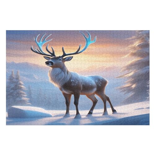 Elch Holzpuzzle - 1000 Teiliges Jigsaw Knobelspiel - Puzzle Für Erwachsene & Kinder - Outdoor & Reisespielzeug （75×50cm） von DCCCY