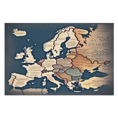 Europakarte 1000 Teile Puzzles Für Erwachsene, Impossible Puzzle, GesKükenlichkeitsspiel Für Die Ganze Familie, Kinder Holzpuzzle （75×50cm） von DCCCY