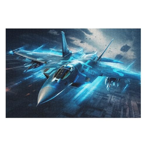 F35 Flugzeug 1000 Teile Puzzles Für Erwachsene, Impossible Puzzle, Geschicklichkeitsspiel Für Die Ganze Familie, Kinder Holzpuzzle （75×50cm） von DCCCY