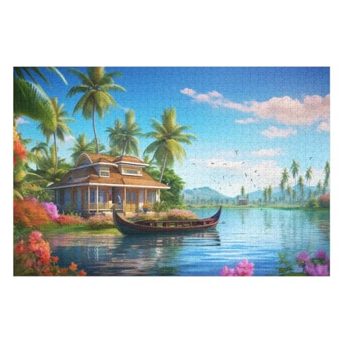 Ferienbucht Puzzle Für Erwachsene 1000 Teile Premium Recyceltes Brett Zum Lernen, Lernspielzeug, Familienspiele Kinder Holzpuzzle （75×50cm） von DCCCY