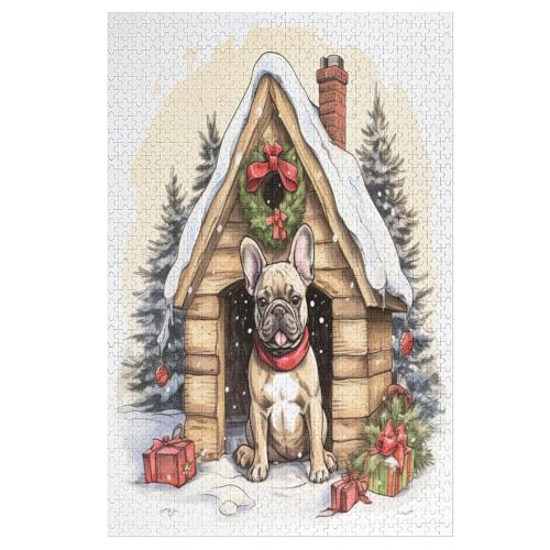 French BullHund Holzpuzzle 1000 Teile Klassische Puzzles Erwachsene Kinder Puzzle DIY Kit Holzspielzeug Einzigartiges Geschenk 78×53cm von DCCCY