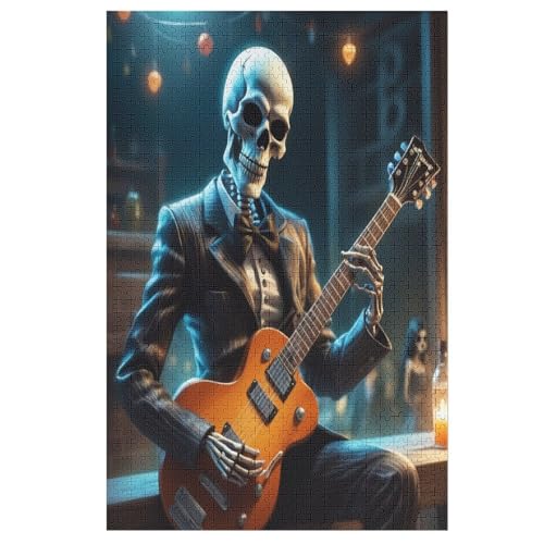 Für Erwachsene 1000-Teiliges Gitarre Skelett Man -Puzzles, Holzbrett-Puzzle, Für Kinder, Geschenke, 78×53cm von DCCCY