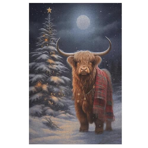 Holzpuzzle 1000 Teile, Highland Kuh Xmas Puzzles Erwachsene Und Kinder, Am Besten Für Die Familienspielsammlung 78×53cm von DCCCY