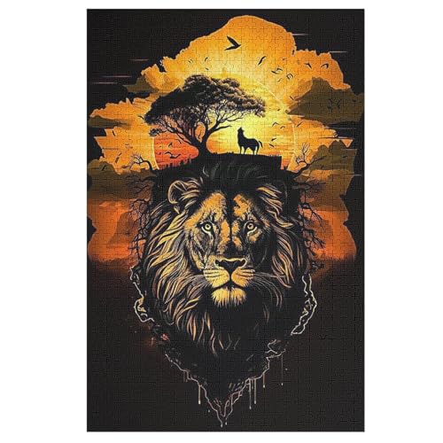 Holzpuzzle Löwe Puzzle 1000 Teile Erwachsene Klassische Pädagogisches Spielzeug Kinder Lernspiel Herausforderndes Puzzles 78×53cm von DCCCY