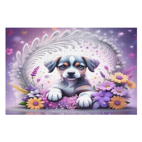 Holzpuzzle Süßer Hund Puzzle 1000 Teile Erwachsene Klassische Pädagogisches Spielzeug Kinder Lernspiel Herausforderndes Puzzles （75×50cm） von DCCCY