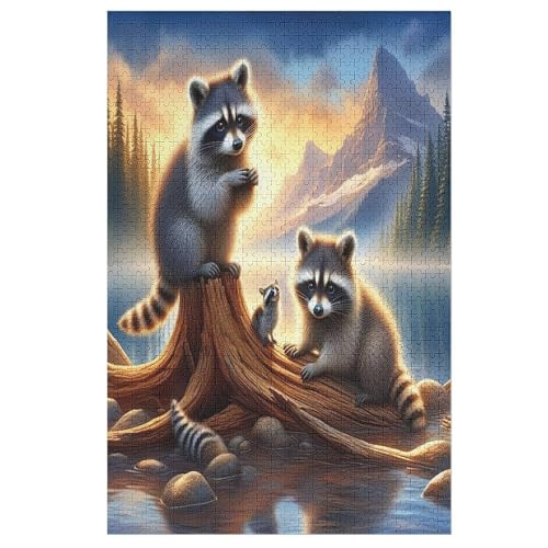 Holzpuzzle Waschbär Puzzle 1000 Teile Erwachsene Klassische Pädagogisches Spielzeug Kinder Lernspiel Herausforderndes Puzzles 78×53cm von DCCCY