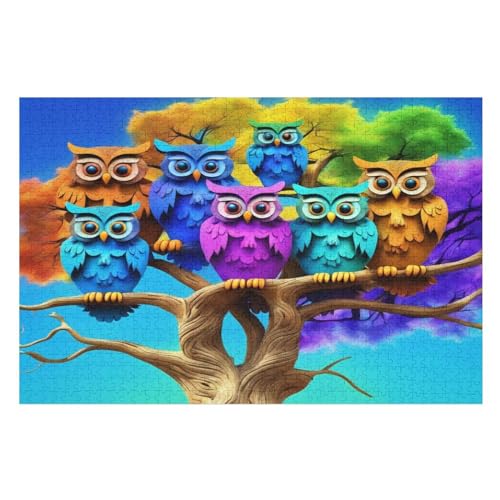Holzpuzzles 1000 Teile Eule -Puzzle Für Jungen Und Mädchen, Schwierigkeitsgrad, Lernspiele, Familienspielzeug （75×50cm） von DCCCY