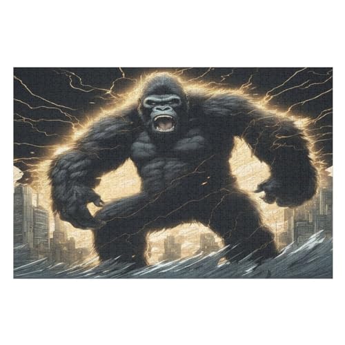 Holzpuzzles 1000 Teile Schimpansen -Puzzle Für Jungen Und Mädchen, Schwierigkeitsgrad, Lernspiele, Familienspielzeug （75×50cm） von DCCCY