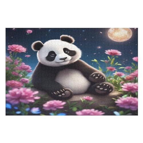 Holzpuzzles 1000 Teile Süß Panda -Puzzle Für Jungen Und Mädchen, Schwierigkeitsgrad, Lernspiele, Familienspielzeug （75×50cm） von DCCCY