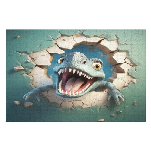 Holzpuzzles 1000 Teile Süßer Dinosaurier -Puzzle Für Jungen Und Mädchen, Schwierigkeitsgrad, Lernspiele, Familienspielzeug （75×50cm） von DCCCY