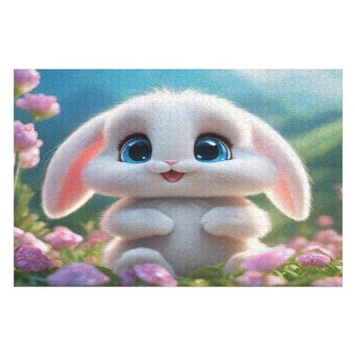 Holzpuzzles 1000 Teile Süßes Kaninchen -Puzzle Für Jungen Und Mädchen, Schwierigkeitsgrad, Lernspiele, Familienspielzeug （75×50cm） von DCCCY