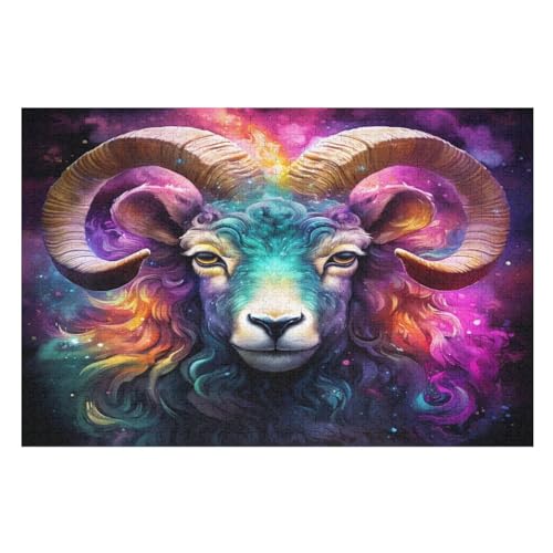 Holzpuzzles 1000 Teile Ziege -Puzzle Für Jungen Und Mädchen, Schwierigkeitsgrad, Lernspiele, Familienspielzeug （75×50cm） von DCCCY