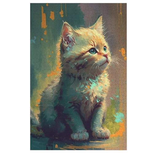 Katze Puzzles 1000 Teile Erwachsener Kniffel Spaß Für Die Ganze Familie, Holzpuzzle Kinder Erwachsene, Impossible Puzzle Schwer 78×53cm von DCCCY
