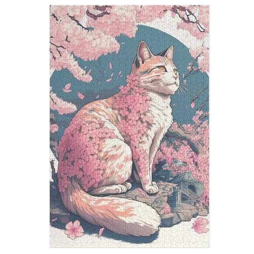 Kirschblütenkatze Japan 1000 Teile Puzzles Für Erwachsene Holzpuzzle Familienpuzzlespiel -Puzzle Für Erwachsene Kinder Ab 12 Jahren 78×53cm von DCCCY