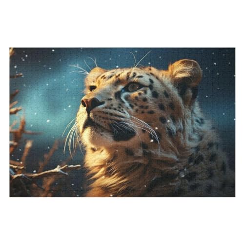 Leopard Holzpuzzle 1000 Teile Klassische Puzzles Erwachsene Kinder Puzzle DIY Kit Holzspielzeug Einzigartiges Geschenk （75×50cm） von DCCCY