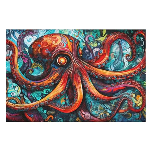 Oktopus Puzzle 1000 Teile, Holzpuzzle Herausforderndes Geschicklichkeitsspiel Für Die Ganze Familie, Kinder Erwachsenenpuzzle Ab 12 Jahren （75×50cm） von DCCCY