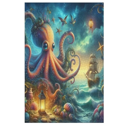 Oktopus Puzzles 1000 Teile Erwachsener Kniffel Spaß Für Die Ganze Familie, Holzpuzzle Kinder Erwachsene, Impossible Puzzle Schwer 78×53cm von DCCCY