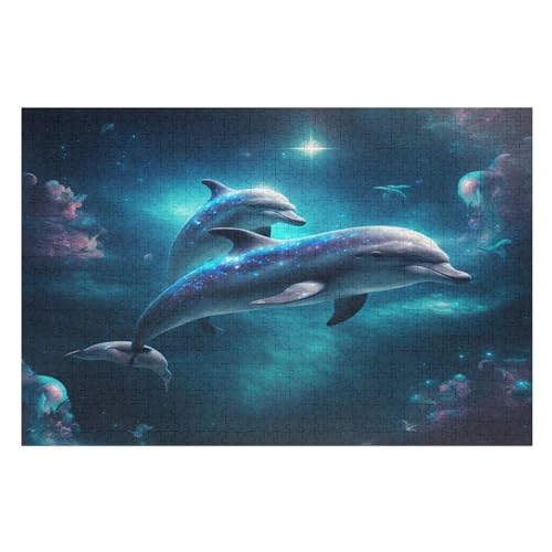 Puzzles Für Erwachsene, 1000 Teile, Delphin, Kreative Holzpuzzles, Praktisches Spiel, Familiendekoration （75×50cm） von DCCCY