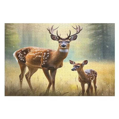 Puzzles Für Erwachsene, 1000 Teile, Hirsch, Kreative Holzpuzzles, Praktisches Spiel, Familiendekoration （75×50cm） von DCCCY