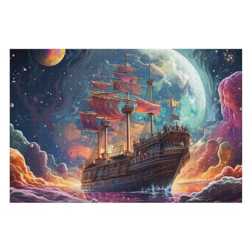 Puzzles Piratnschiff, 1000-teiliges Holzpuzzle Für Erwachsene Und Kinder Ab 12 Jahren. Tolles Geschenk Für Erwachsene （75×50cm） von DCCCY