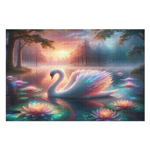 Schwan Holzpuzzle - 1000 Teiliges Jigsaw Knobelspiel - Puzzle Für Erwachsene & Kinder - Outdoor & Reisespielzeug （75×50cm） von DCCCY