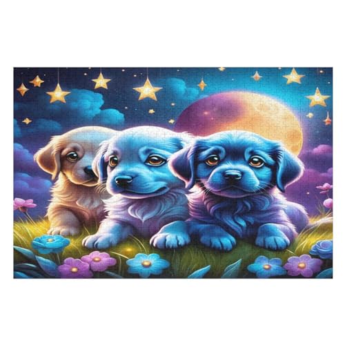 Sternenhimmel Hund Puzzle 1000 Teile, Holzpuzzle Herausforderndes Geschicklichkeitsspiel Für Die Ganze Familie, Kinder Erwachsenenpuzzle Ab 12 Jahren （75×50cm） von DCCCY