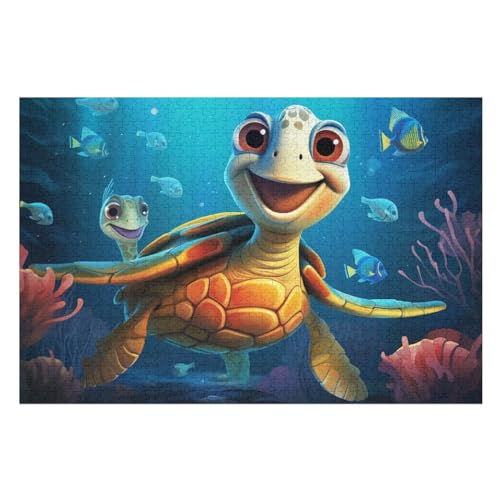 Süß Schildkröte Holzpuzzle 1000 Teile, Knobelspiele Für Erwachsene, Teenager, Puzzles Unmögliche - Kinder Puzzle Zimmer Deko （75×50cm） von DCCCY