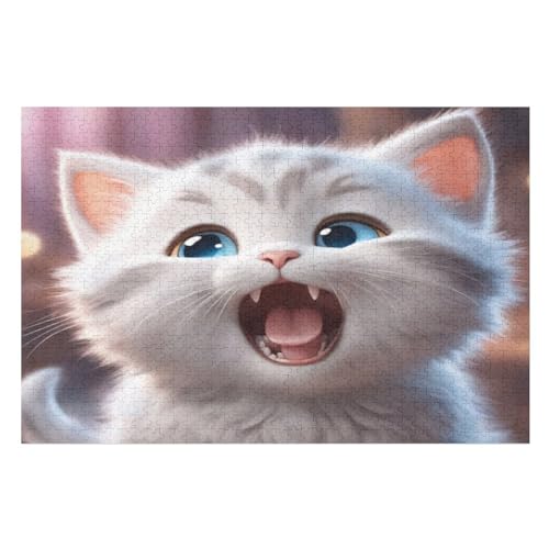 Süße Katze Holzpuzzle 1000 Teile, Knobelspiele Für Erwachsene, Teenager, Puzzles Unmögliche - Kinder Puzzle Zimmer Deko （75×50cm） von DCCCY
