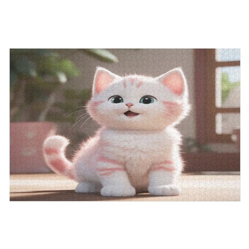 Süße Katze Holzpuzzle 1000 Teile, Knobelspiele Für Erwachsene, Teenager, Puzzles Unmögliche - Kinder Puzzle Zimmer Deko （75×50cm） von DCCCY