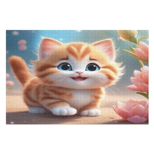 Süße Katze Holzpuzzle - Puzzle Für Erwachsene, 1000-teilige Puzzles Für Teenager Und Kinder, Herausfordernde Spiele （75×50cm） von DCCCY