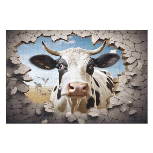 Süße Kuh 1000 Teile Premium-Puzzles Für Erwachsene Kinder- Holzpuzzles Spaß Und Lernspiele - Perfekte Puzzle-Geschenke （75×50cm） von DCCCY