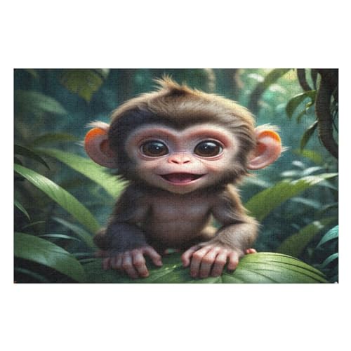 Süßer AFFE -Puzzle, 1000 Teile,Holzpuzzle Für Erwachsene Kinder, Lustiges Spielzeug, Denkspiel, Bildungsspiel, （75×50cm） von DCCCY