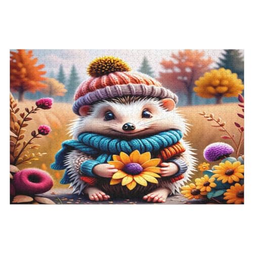 Süßer Igel Holzpuzzle - 1000 Teiliges Jigsaw Knobelspiel - Puzzle Für Erwachsene & Kinder - Outdoor & Reisespielzeug （75×50cm） von DCCCY