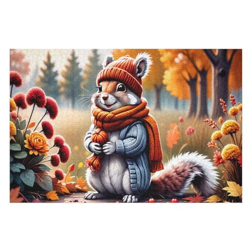 Süßes Eichhörnchen Puzzles 1000 Teile Erwachsener Kniffel Spaß Für Die Ganze Familie, Holzpuzzle Kinder Erwachsene, Impossible Puzzle Schwer （75×50cm） von DCCCY