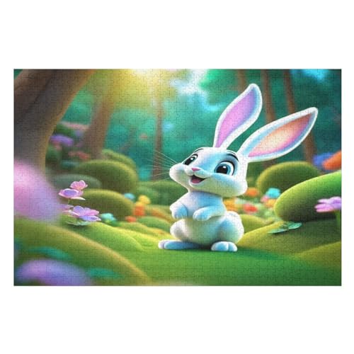 Süßes Kaninchen Puzzles 1000 Teile Erwachsener Kniffel Spaß Für Die Ganze Familie, Holzpuzzle Kinder Erwachsene, Impossible Puzzle Schwer （75×50cm） von DCCCY