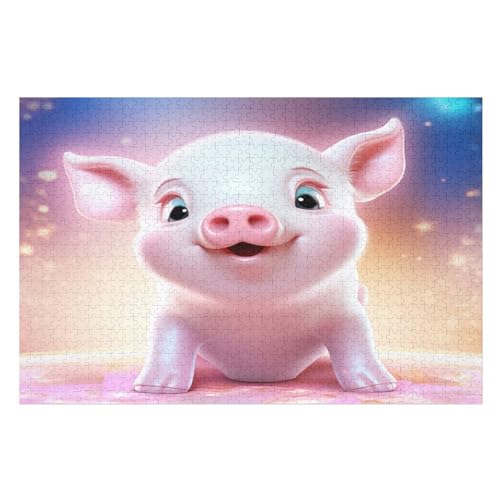 Süßes Schwein Holzpuzzle - 1000 Teiliges Jigsaw Knobelspiel - Puzzle Für Erwachsene & Kinder - Outdoor & Reisespielzeug （75×50cm） von DCCCY