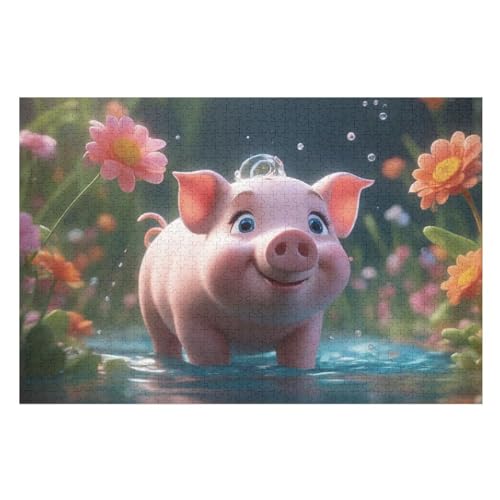 Süßes Schwein -Puzzle, 1000 Teile,Holzpuzzle Für Erwachsene Kinder, Lustiges Spielzeug, Denkspiel, Bildungsspiel, （75×50cm） von DCCCY