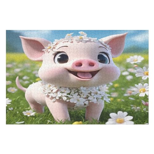 Süßes Schwein Puzzle Für Erwachsene,1000-teiliges Puzzles, Für Kinder,Holzpuzzle,Lernspielzeug, （75×50cm） von DCCCY