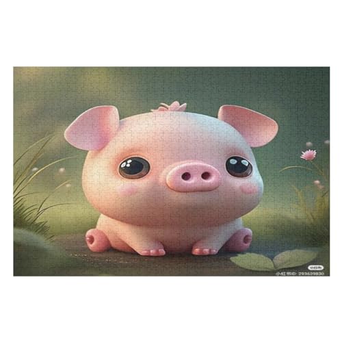 Süßes Schwein Puzzles 1000 Teile Erwachsener Kniffel Spaß Für Die Ganze Familie, Holzpuzzle Kinder Erwachsene, Impossible Puzzle Schwer （75×50cm） von DCCCY
