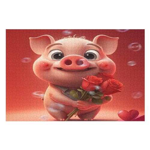 Süßes Schwein Puzzles 1000 Teile Erwachsener Kniffel Spaß Für Die Ganze Familie, Holzpuzzle Kinder Erwachsene, Impossible Puzzle Schwer （75×50cm） von DCCCY