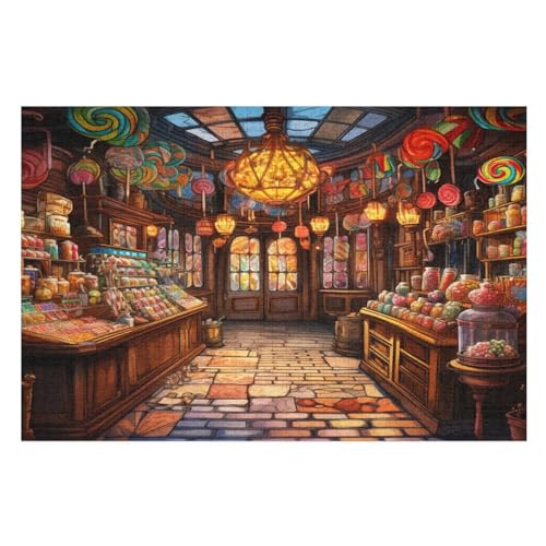 Süßwarenladen Holzpuzzle 1000 Teile, Knobelspiele Für Erwachsene, Teenager, Puzzles Unmögliche - Kinder Puzzle Zimmer Deko （75×50cm） von DCCCY