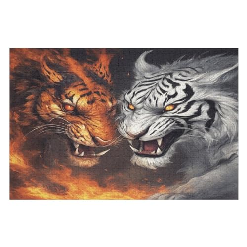 Yin-Yang-Tiger Puzzles 1000 Teile Erwachsener Kniffel Spaß Für Die Ganze Familie, Holzpuzzle Kinder Erwachsene, Impossible Puzzle Schwer （75×50cm） von DCCCY