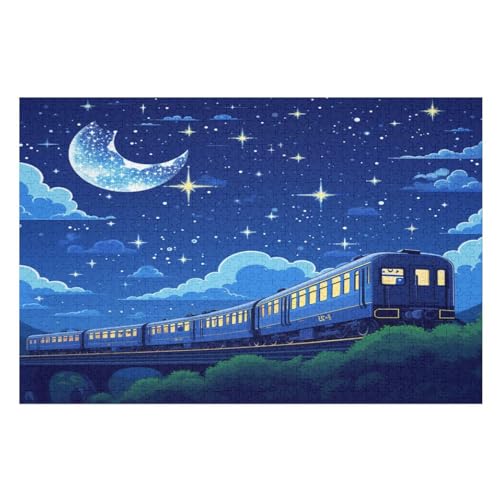 Zug Sternry Night Puzzles 1000 Teile Erwachsener Kniffel Spaß Für Die Ganze Familie, Holzpuzzle Kinder Erwachsene, Impossible Puzzle Schwer （75×50cm） von DCCCY