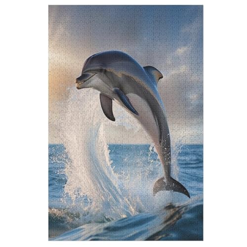 Animal Delphin Holzpuzzle 1000 Teile, Knobelspiele Für Erwachsene, Teenager, Puzzles Unmögliche - Kinder Puzzle Zimmer Deko （78×53cm） von DCHHHSC