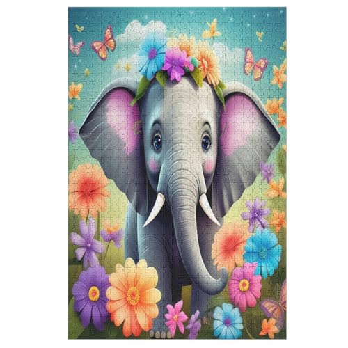 Animal Elefant Puzzle 1000 Teile, Holzpuzzle Herausforderndes Geschicklichkeitsspiel Für Die Ganze Familie, Kinder Erwachsenenpuzzle Ab 12 Jahren （78×53cm） von DCHHHSC