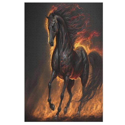 Black Horse Puzzle 1000 Teile, Holzpuzzle Herausforderndes Geschicklichkeitsspiel Für Die Ganze Familie, Kinder Erwachsenenpuzzle Ab 12 Jahren （78×53cm） von DCHHHSC