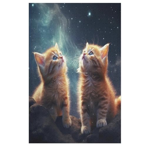 Cute Katze Puzzle 1000 Teile, Holzpuzzle Herausforderndes Geschicklichkeitsspiel Für Die Ganze Familie, Kinder Erwachsenenpuzzle Ab 12 Jahren （78×53cm） von DCHHHSC